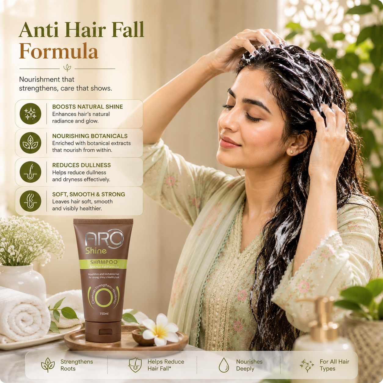Aro shine Shampoo – Anti Hair Fall - Natural Hair Repair with Keratin & Biotin
